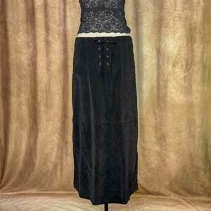 Vintage Lace Up Skirt 90s Black Faux Suede Maxi Goth Witchy Whimsigoth Steampunk